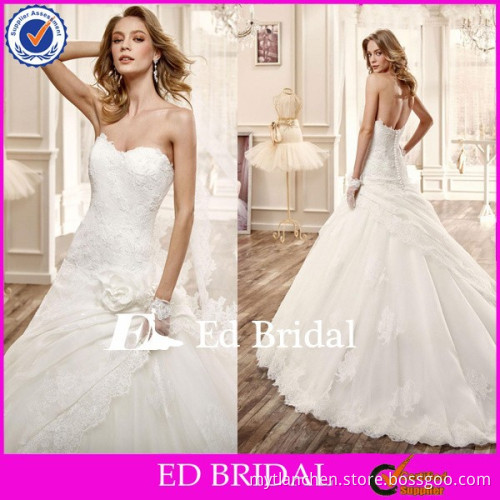MG124 2015 Elegant Sweetheart Low Back With 3D Flowers Pure White Wedding Dresses